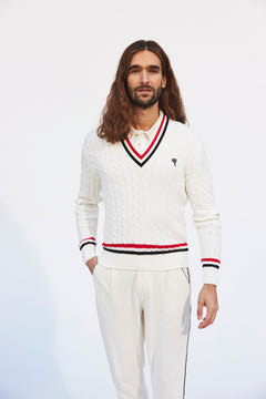 Strickpullover von OPEN ERA mit Zopfmuster, gefertigt in Italien – Produktfoto