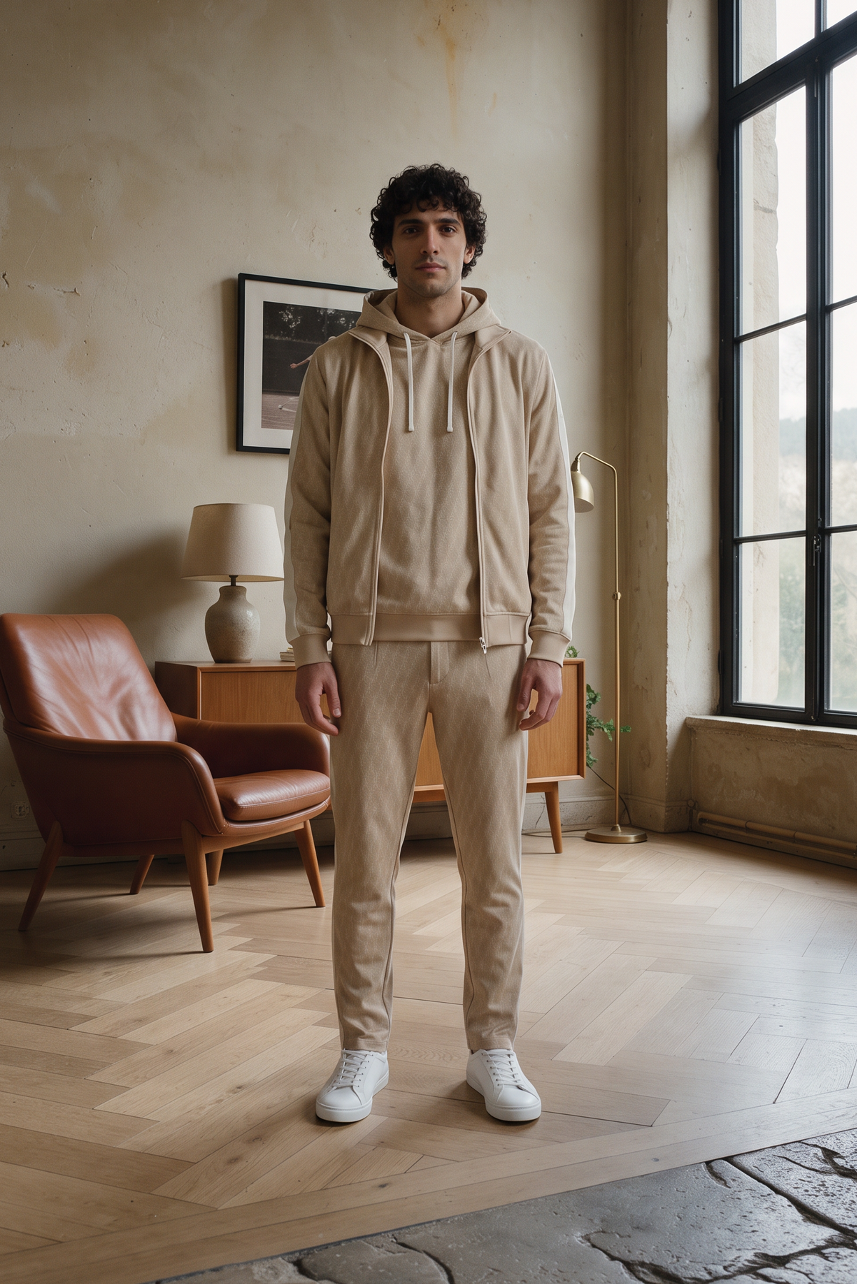The Geo Complete von OPEN ERA: Jacquard-Trainingsjacke, Hose und Hoody im Set, getragen – Kampagnenbild Herbst-Edit 2026
