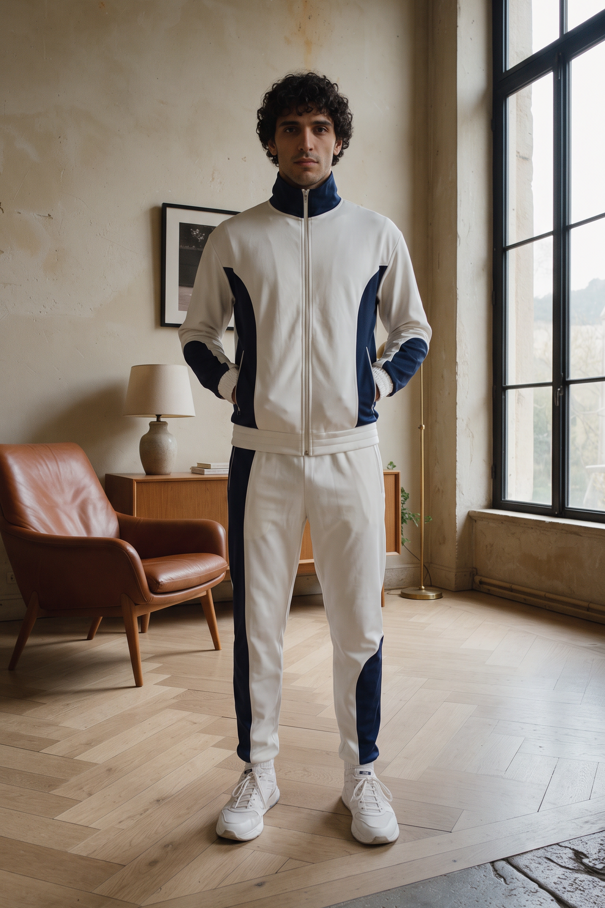 The Track Suit von OPEN ERA: Retro-Trainingsanzug aus Interlock-Bio-Baumwolle getragen – Kampagnenbild Herbst-Edit 2026